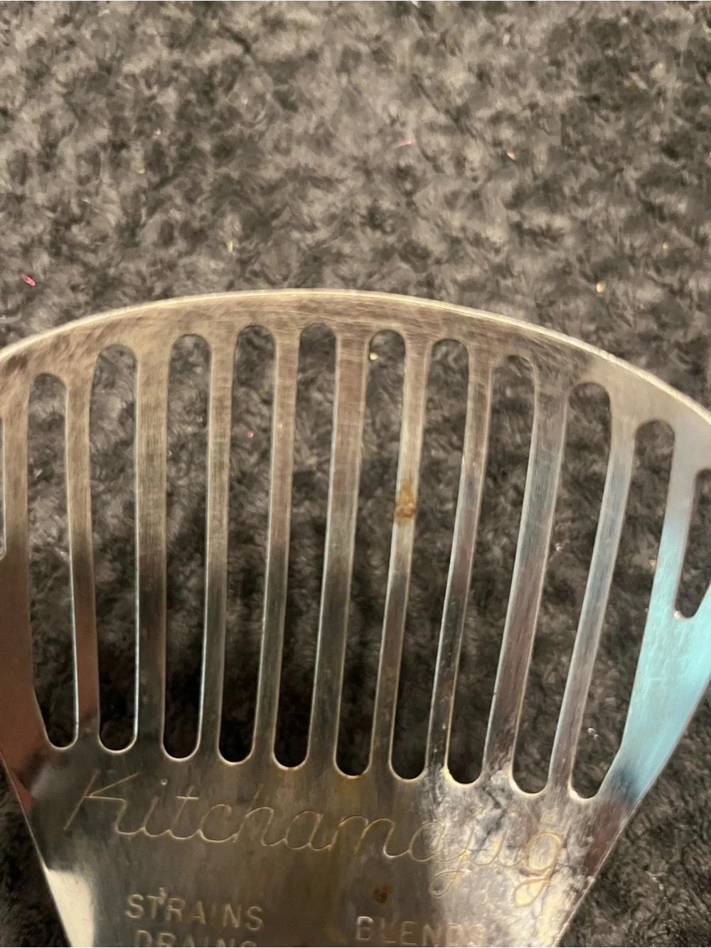Ekco Kitchamajig Stainless Slotted Blender Whips Strainer Black Handle USA